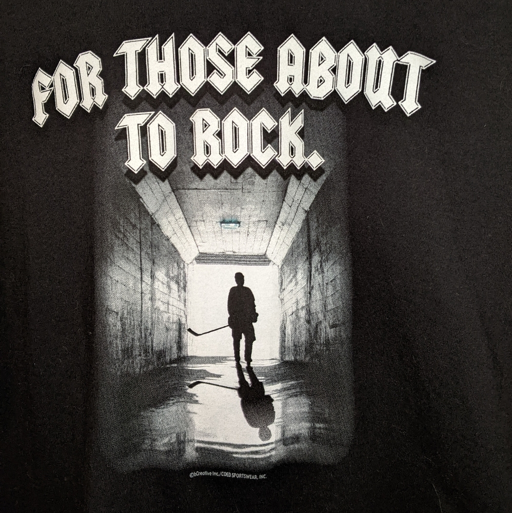 Men's black For Those About to Rock hockey t-shirt